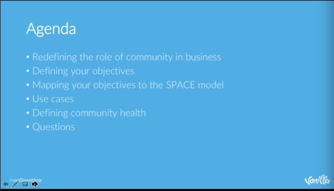 CMX's tweet image. The #VanillaWebinar is beginning! 

#SPACEModel