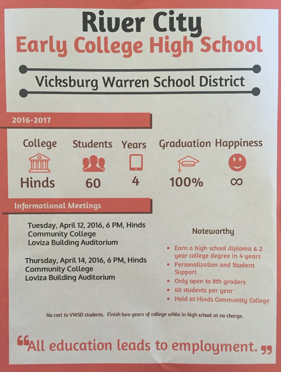 VwsdAOI's tweet photo. Early college option for current 8th graders. @VWSDSchools #college #Vicksburg https://t.co/BuSSfC9saD