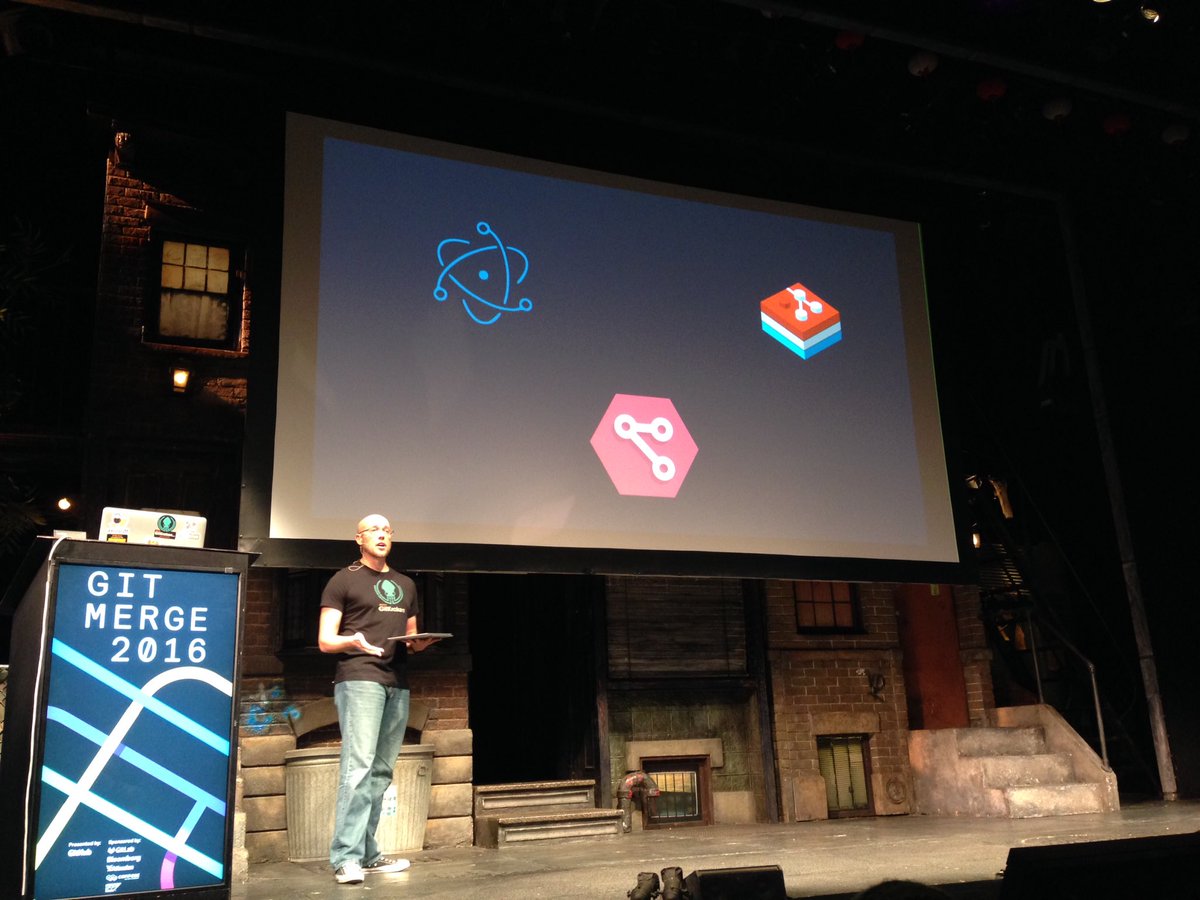 ethomson's tweet image. So cool to see #electron, #libgit2 and #nodegit on stage at #gitmerge! Congrats on 1.0, @GitKraken!