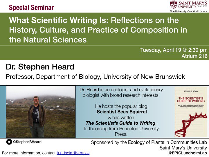 EPICLundholmLab's tweet image. Got (science) writer&apos;s block? @StephenBHeard can help you sort it out April 19! @SMUWritCentre @SMUScience #sciwrite