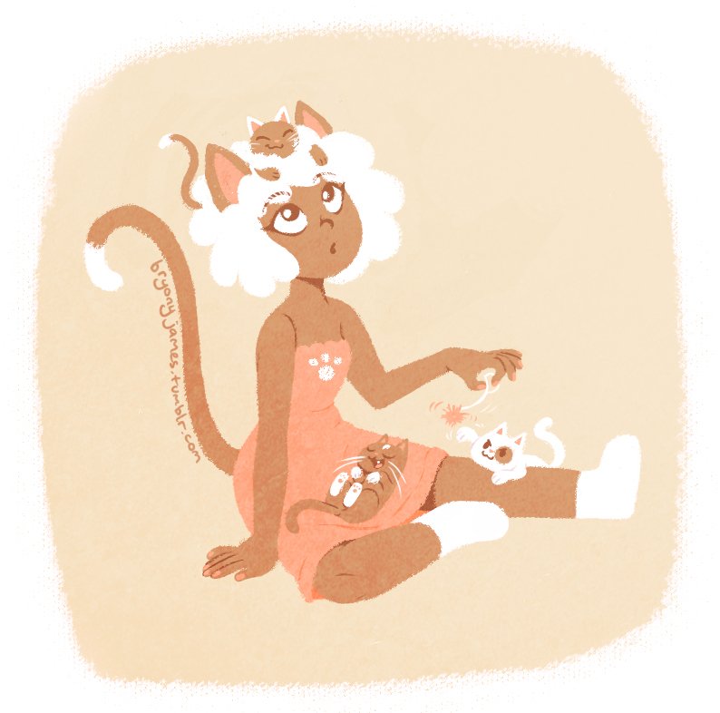 Bryony_James's tweet photo. A Cat girl and some kitties! Mostly I just wanted to draw some floofy hair. https://t.co/fQBfGfV2gI