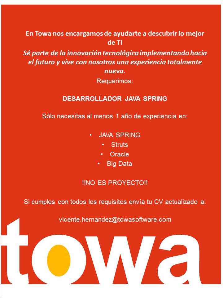 towasoftware's tweet image. #OfertaLaboral #OfertasdeTrabajo #JavaSpring #Towa