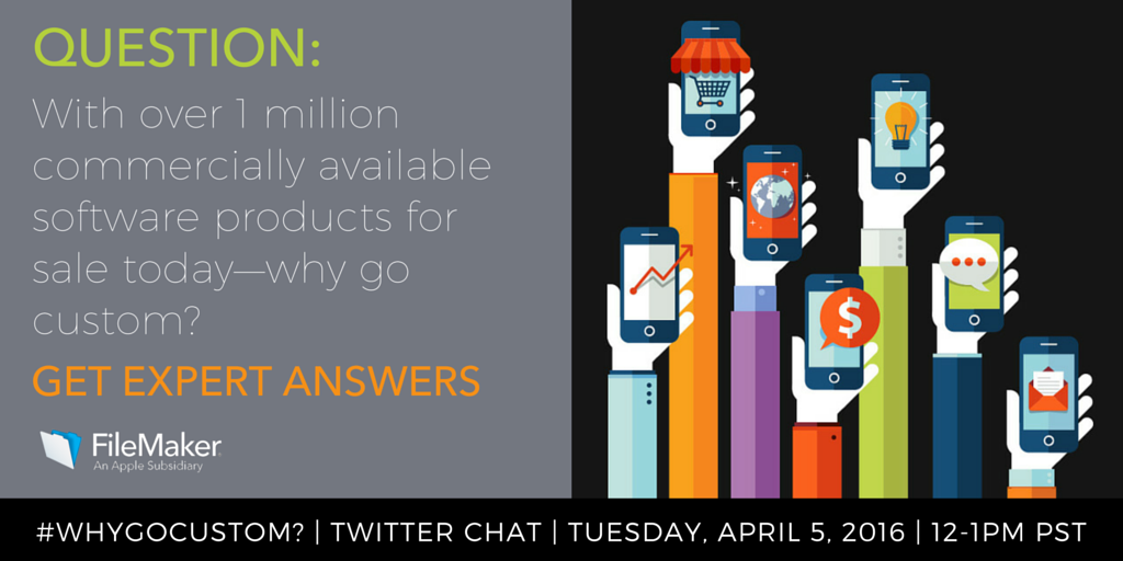 ClarisOfficial's tweet photo. #WhyGoCustom Twitter Chat starting in 15 minutes! Get your questions ready ;) https://t.co/8PHvSLeTAV