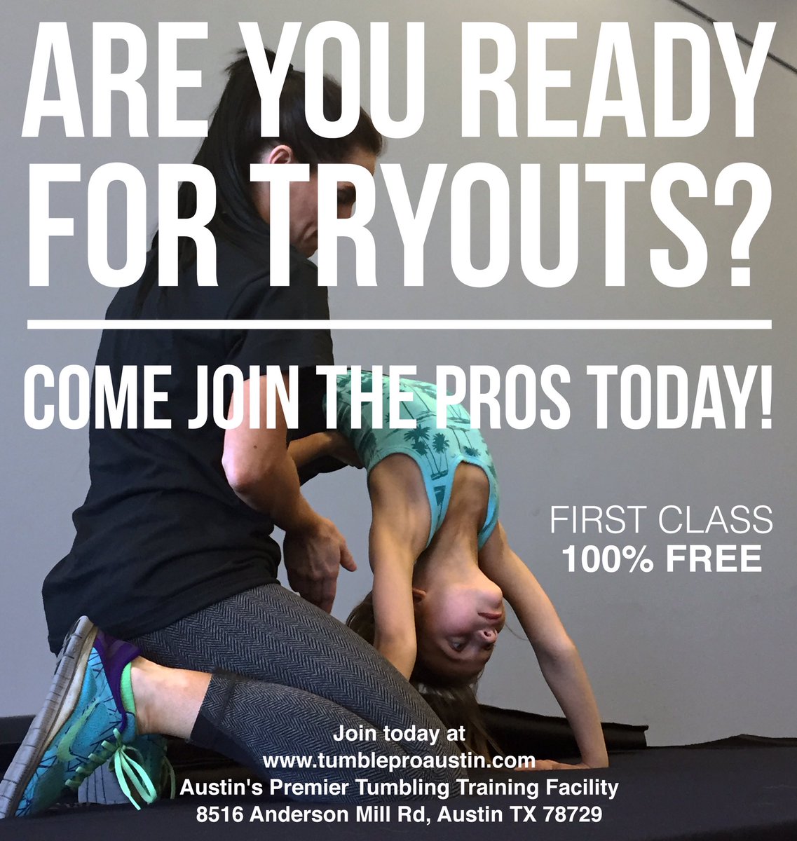 TumblePro_TX's tweet photo. Are you ready for tryouts!? View all of our classes online and join today! #mint2bpro #tumbling #tumblepro https://t.co/wgnUvxAak1