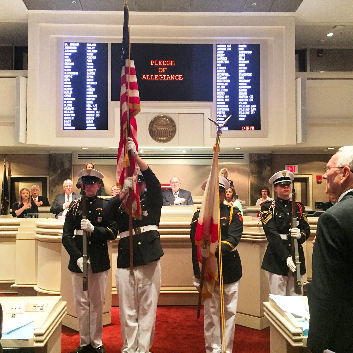 MarionMilitary's tweet photo. Our #honorguard made us proud today, opening the #Alabama House of Representatives by posting the colors. #ACCSDay. https://t.co/zYvlFhEOYw