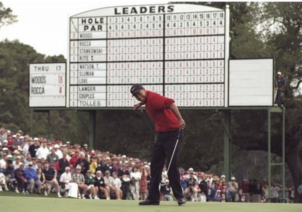 2ndSwingGolf's tweet photo. 1997 Masters - Tiger Woods, age 21, wins by 12 strokes. #AugustaContest https://t.co/2Y8vav0evl