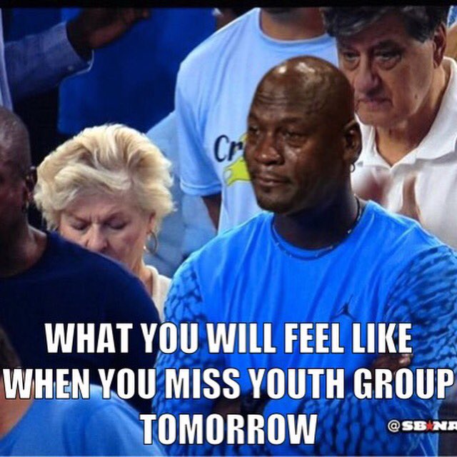 emmanuelYOUTHmn's tweet photo. YOUTH GROUP TOMORROW NIGHT @ 7pm! Don't miss it or you'll be like Crying Jordan.
#EYL16 #sorryUNC https://t.co/a4Gzk8m5mb