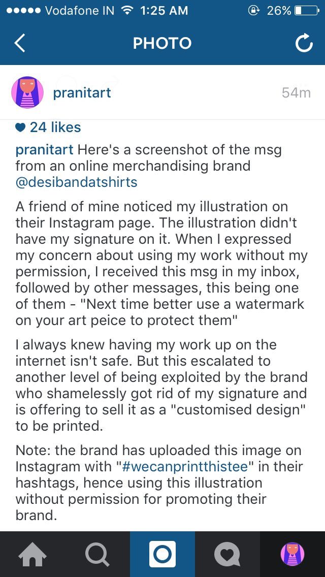pranitart's tweet photo. This clothing brand @desibandatshirts did this. Help me spread this, please? RT #artistexploitation https://t.co/MCRgoiKc0o