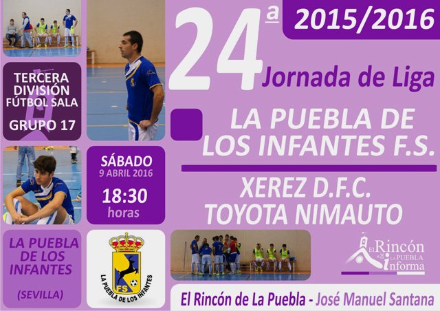 jmsantanag's tweet photo. 24ª Jornada de Liga de Fútbol Sala en #LaPuebladelosInfantes (9 abril 2016 -18:30 h.) @pueblafs2012-@XerezDFC_Futsal https://t.co/h7PHlPCHq0