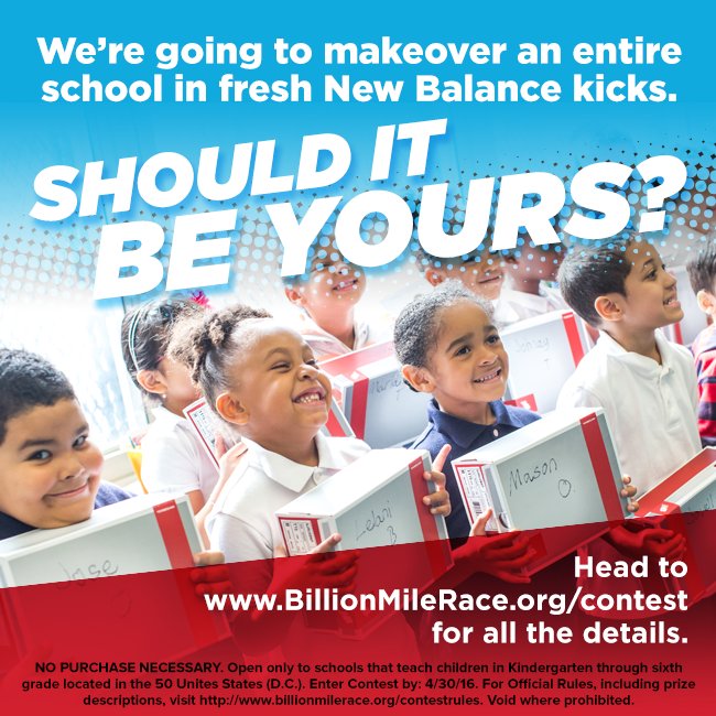 ActiveASAP's tweet image. Win a @NewBalance sneaker makeover for your #school in the @BillionMileRace. Rules: bit.ly/1RA63nd