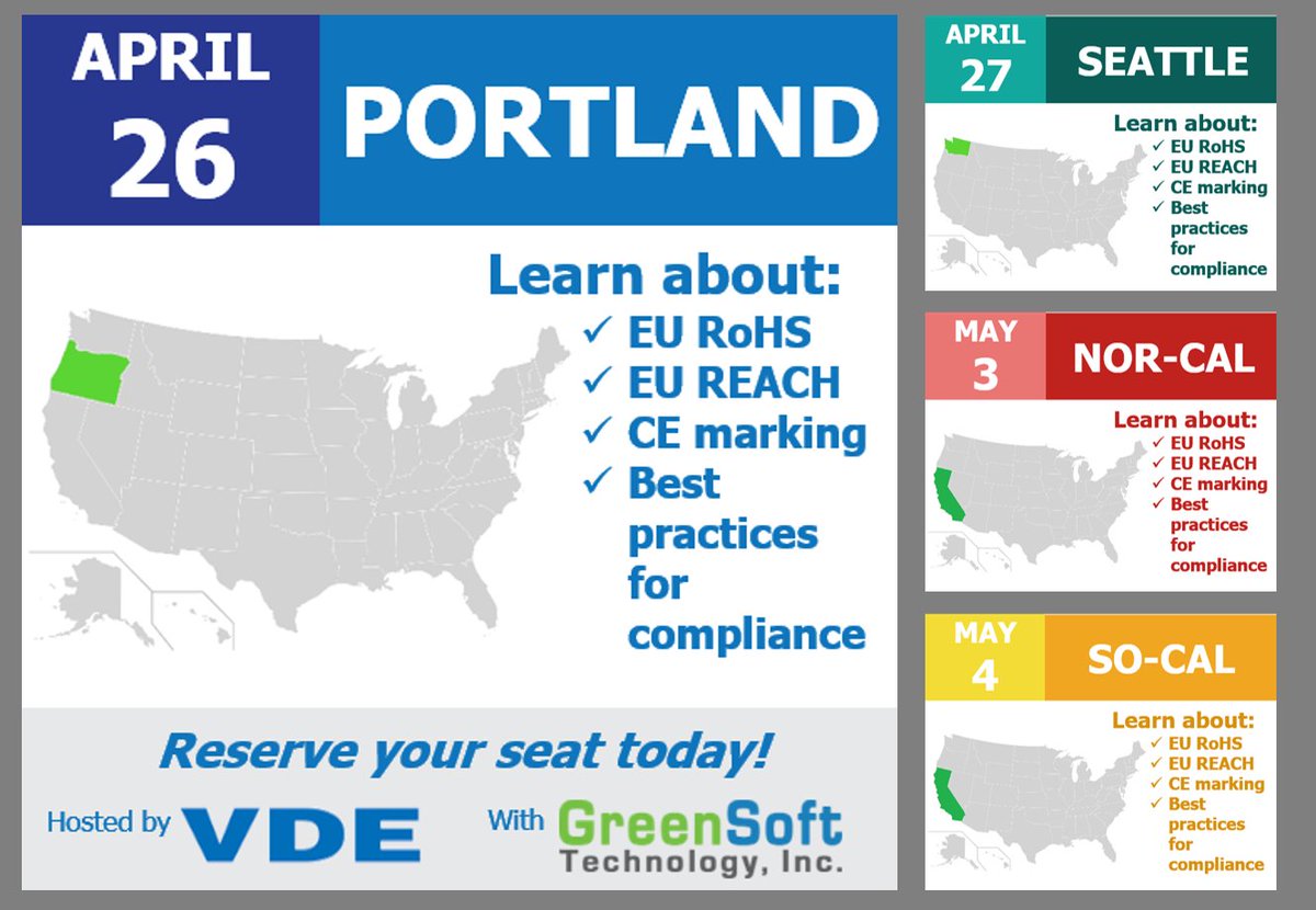 WeAreGreenSoft's tweet photo. Register now to learn about #electronics product #compliance with #RoHS #REACH #SVHC: https://t.co/0UeExE2ESM  #VDE https://t.co/ZegLtKDZ4b