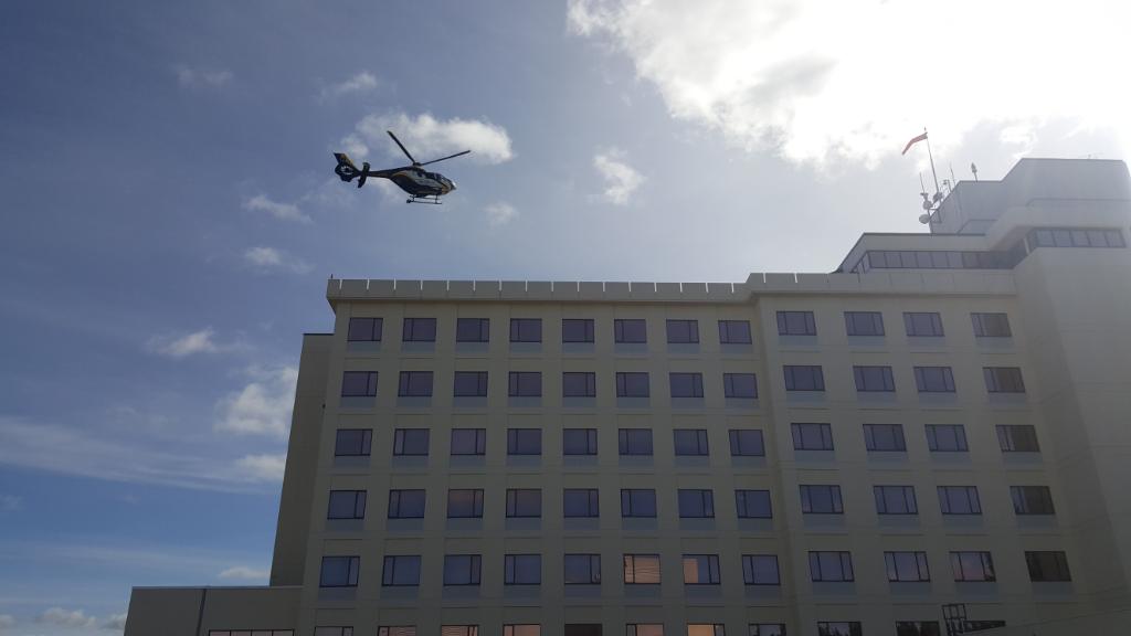 Nothing but blue skies &amp; sunshine above Sacred Heart with <a href="/NWMedStar/">Northwest MedStar</a> <a href="/LifeFlightNtwrk/">Life Flight Network</a>. Photo by <a href="/kickinbrass/">Ben Myers</a>