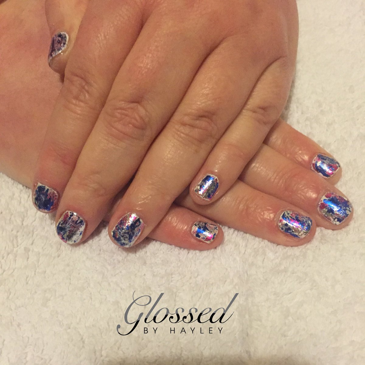 glossedbyhayley's tweet photo. How fab r these #foils 💙💕 @CNDWorld in #creampuff with @lovelecente #foil in #blue #magenta and #brightsilver 💅🏽 https://t.co/HxfZdg1xUs