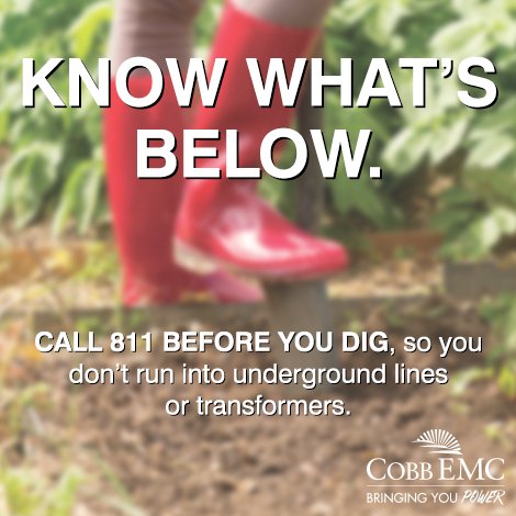 GUCC_GA's tweet photo. MT @cobbemc: Don’t make a judgment call. Call @GA811 b4 digging to have utilities marked. #NSDM #GA811 https://t.co/IWxhVq2BCh