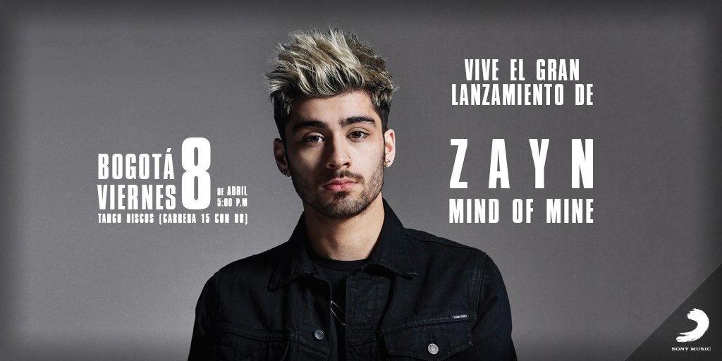 SonyMusicCol's tweet photo. ¡FANS DE @zaynmalik! ¿Quieres asistir al lanzamiento de #MindOfMine en Bogotá? Aquí ❤👉 https://t.co/770g3TLp61 https://t.co/XbRWSh6DJ7