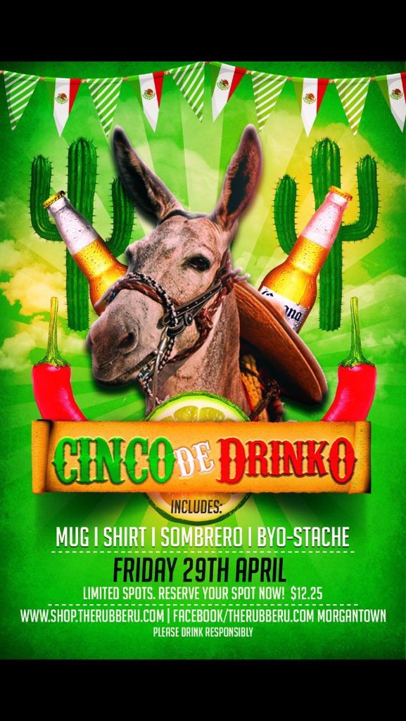 Follow @theRubberUwv &amp; RT for a chance to win two spots on the #CincodeDrino #bartour incl. shirt/sombrero