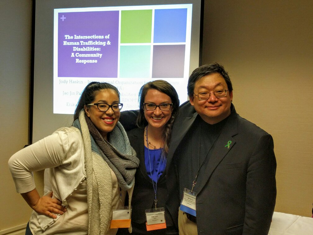 AatopChicago's tweet photo. Jody Haskin & Jae Jin Pak w/ Erika Gonzalez presenting on intersection of Disability & trafficking #freedomnet https://t.co/7hzolRjhdi