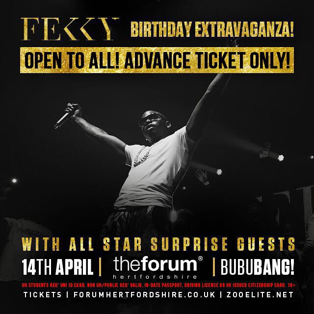 jameshewitt07's tweet photo. @FekkyOfficial 's #BirthdayExtravaganza Due to CRAZY Demand is now Open To ALL! 14th April #ForumHerts LTD ADV TKTS! https://t.co/16xf7mFNH9