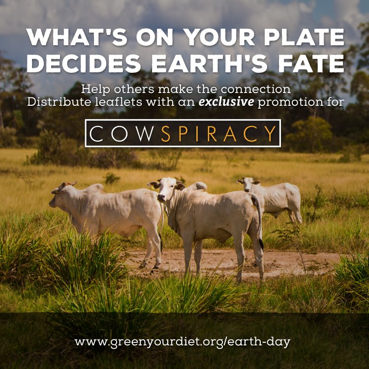 FARMUSA's tweet photo. DOUBLE YOUR IMPACT for #EarthDay with our exclusive leaflets with @Cowspiracy code! https://t.co/lqn8XXR05z #vegan https://t.co/qBJwySTZnl
