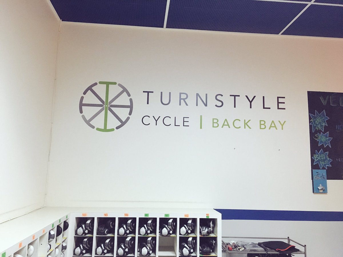 CaitPlusAte's tweet photo. New @TurnstyleCycle logo, same chill vibe at @VeloCityBackBay. Ready for my second #spin class since the merger! https://t.co/I2B77fbIOA