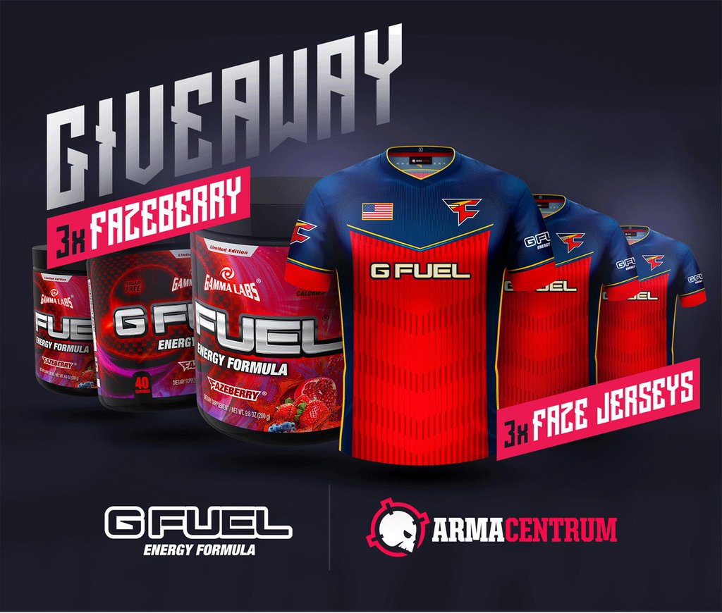 GFuelEnergy's tweet photo. Only 2 Days Left – Enter to WIN a @FaZeClan Jersey by @ArmaCentrum + FaZeberry #GFUEL! 

 https://t.co/Tky22DhPr2 https://t.co/M636OeI4nd