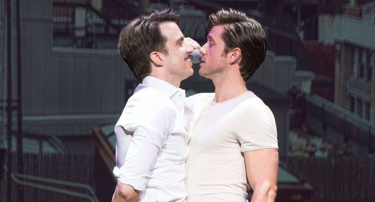 JustJared's tweet photo. .@AaronTveit took on the role of Maureen to sing "Take Me Or Leave Me" with @gavincreel! https://t.co/mFuHyfCk0U https://t.co/BnNZTEfJXw