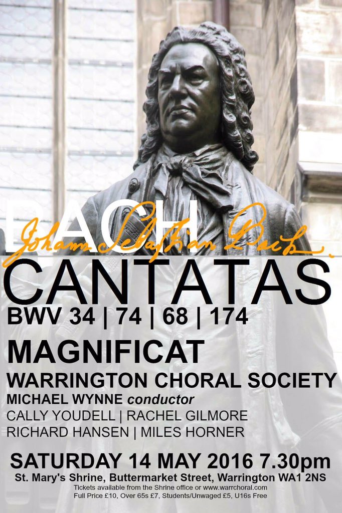 WarrChoral's tweet image. @welovecheshire WCS sings Bach on 14 May. #WCSBach Tickets at warrchoral.com Pls RT :-)