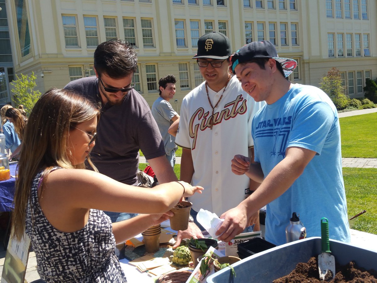 USFSeedLibrary's tweet photo. At today's farmstand, Walter Olivera organized a planting herbs workshop for the @USFSeedLibrary - thanks Walter! https://t.co/bEW5Gb8BZf