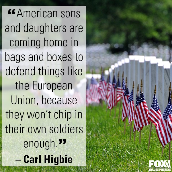 FoxBusiness's tweet photo. Fmr. Seal @CarlHigbie supports @realDonaldTrump's assertion that the U.S. pays to much to protect its allies. https://t.co/LTtzIaGws5