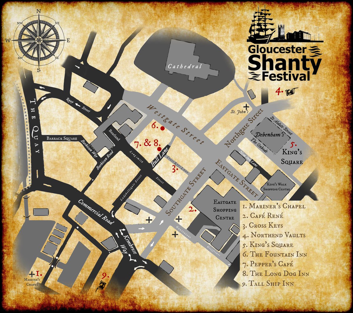 Glosshantyfest's tweet photo. Pirates be coming to #gloucester!  Pirate walk, treasure trail &amp; shanty bingo  @_KingsWalkGlos @mktggloucester https://t.co/pRuaXNaFLU