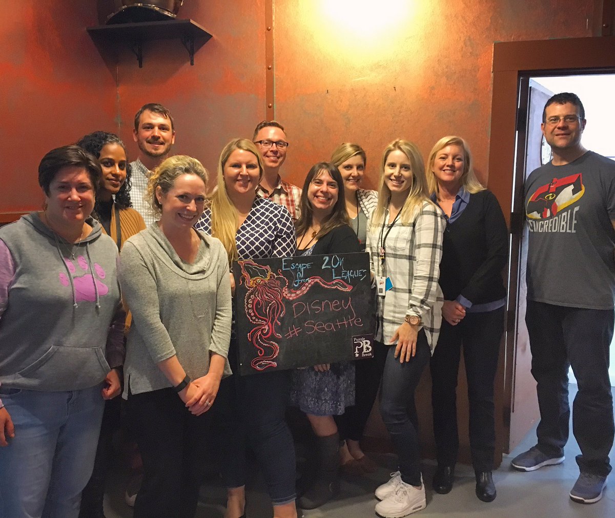 KaitlynWatkins_'s tweet photo. #DisneySeattle Puzzle Break! We were about 5 mins from escaping the room. Still a success! #DisneyRecruiter https://t.co/ED5kRDDGkx