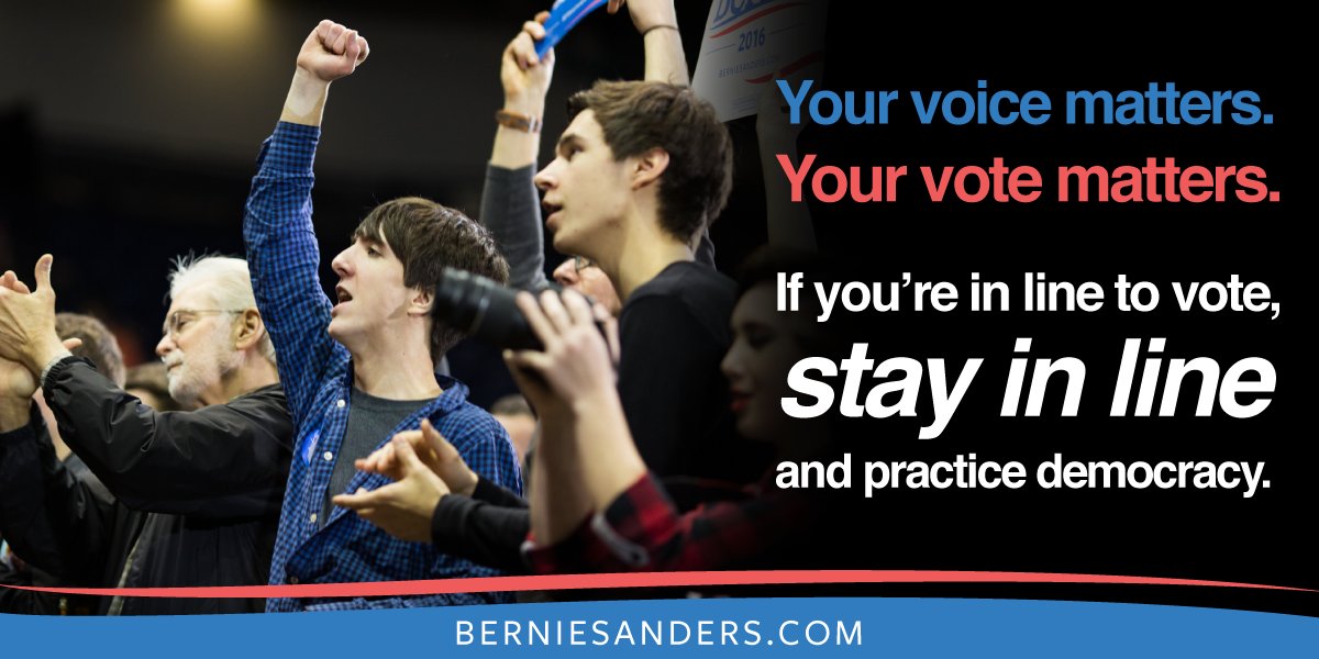 BernieSanders's tweet photo. Your voice matters. Say in line and vote, Wisconsin. #WIPrimary https://t.co/7d22T2hknu