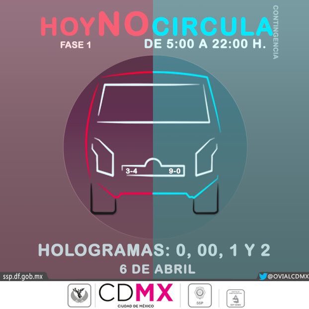 AutomovilMex's tweet photo. Mañana 6 aplica DOBLE #HoyNoCircula engomados: ROJO y/o placas con terminación 3/4, así como AZUL terminación 9/0. https://t.co/sLiBg6VOnX