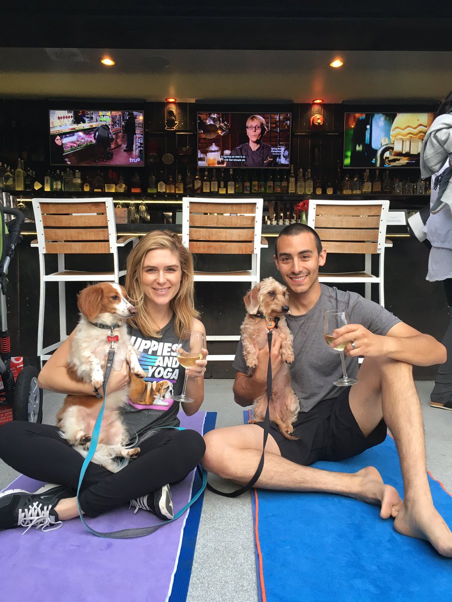 This pic describes it all! #puppies #yoga #happyhour #firehousepb #upshow
