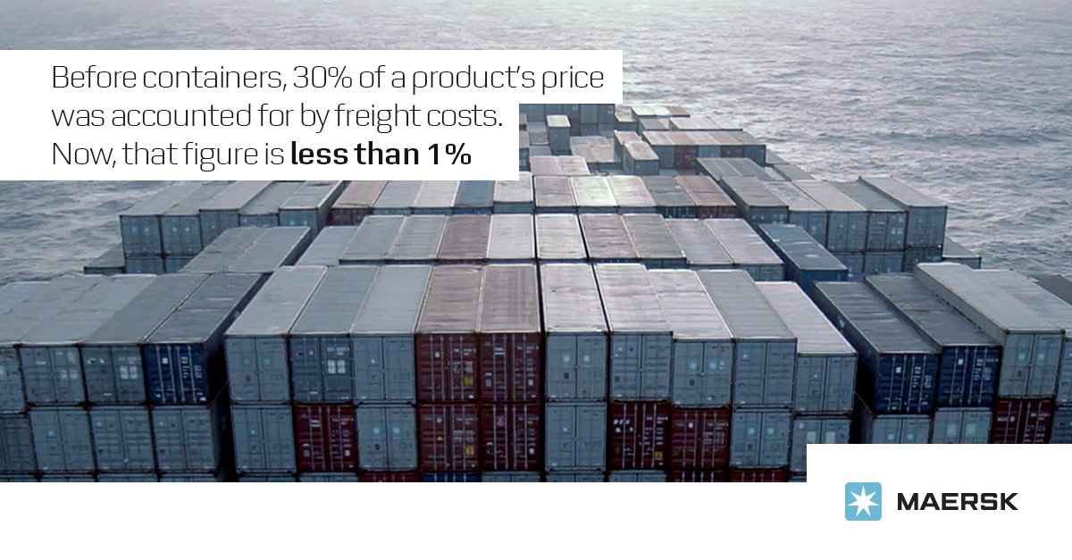 Maersk's tweet photo. Whether it's computers, food or shoes – here's how containers cut costs and #EnableTrade: https://t.co/5AUwAfqUEl https://t.co/GbSR6qLmLL