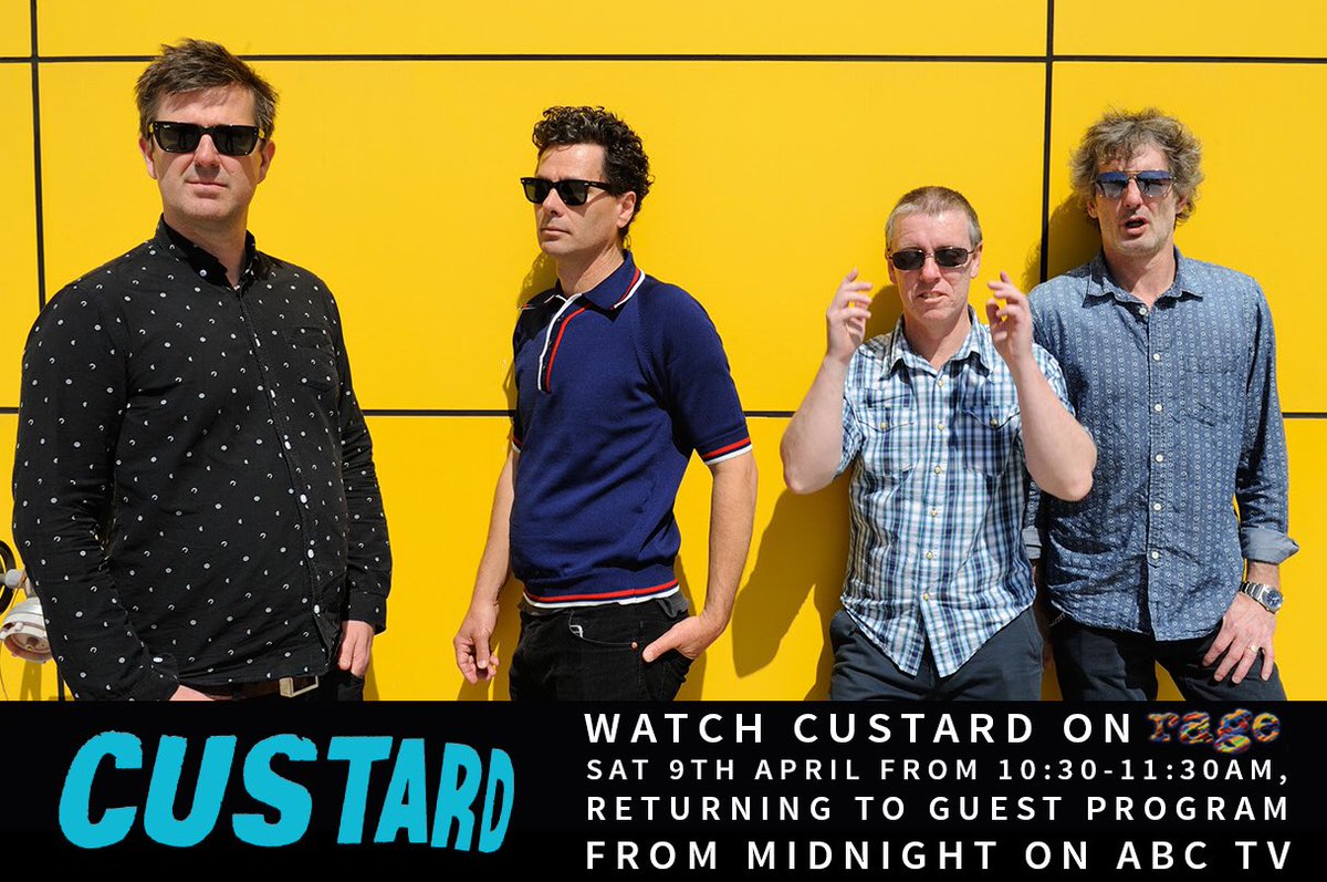 Indie legends <a href="/CU5TAR0/">Custard</a> will be on the @rageABC couch this Sat, programming their fave vids! ab.co/1owNvvY