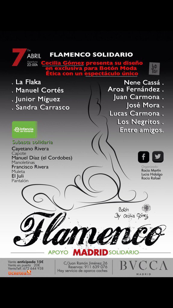 KikoMatamoros's tweet photo. Este Jueves 7 , en Bucca Madrid, a favor de Infancia sin Fronteras, flamenco solidario. Nos vemos allí https://t.co/QJhca89xrl
