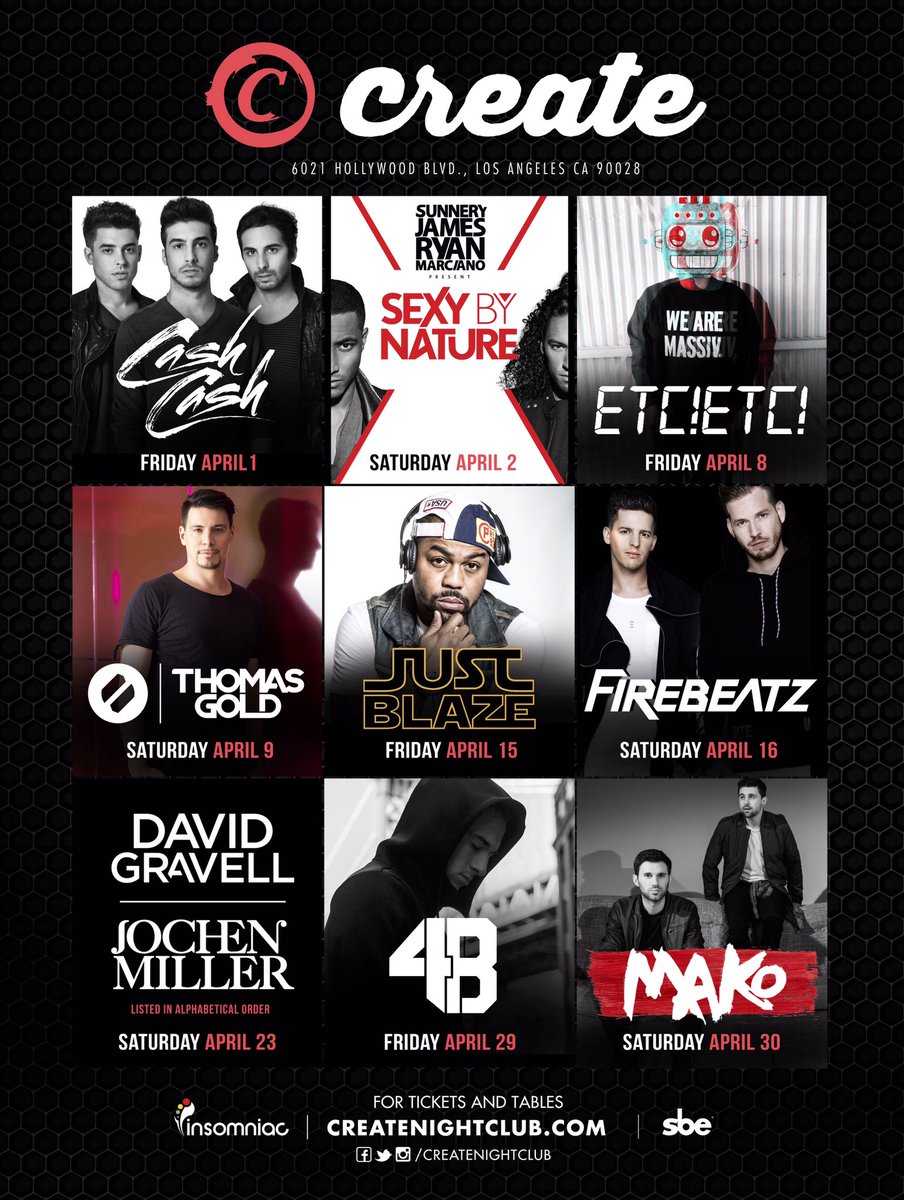 jorgefavela's tweet photo. Here's the month line-up for @CREATEnightclub ! Interested ? Contact me (323)600-5096 #create #sbe #hollywood https://t.co/bRt33BvovF