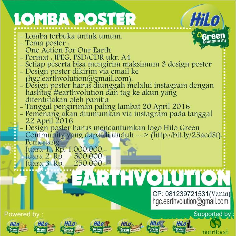EARTHVOLUTION for Earth Day <a href="/HiLoMKS/">HiLo Green Makassar</a> <a href="/HiloLPG/">Hilo Green Lampung</a> <a href="/HiLoPKU/">HiLo Green Pekanbaru</a> <a href="/HiLoMDN/">Hilo Green Medan</a> <a href="/HiLoSMD/">Hilo Green Samarinda</a> <a href="/HiLoPNK/">HGC Pontianak</a> <a href="/hilopdg/">Hilo Green Padang</a> <a href="/HiLo/">Susu HiLo</a>
