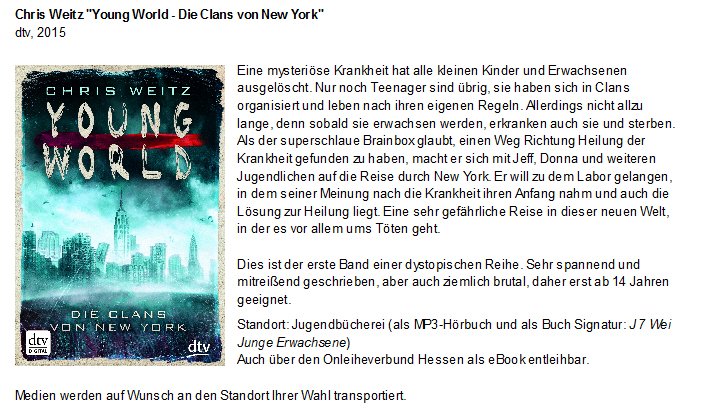 Tipp des Monats: Young World (Chris Weitz) #hörbuch #stadtbibliothek #kassel bit.ly/tipp0804 (eul) https://t.co/3P3bXZmPnG