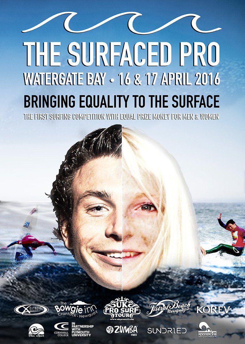 BowgieInn's tweet photo. 1st surfing comp with equal prize money for men & women #SurfacedPro #WatergateBay @ukprosurf @KorevLager https://t.co/fAWgX6uc29