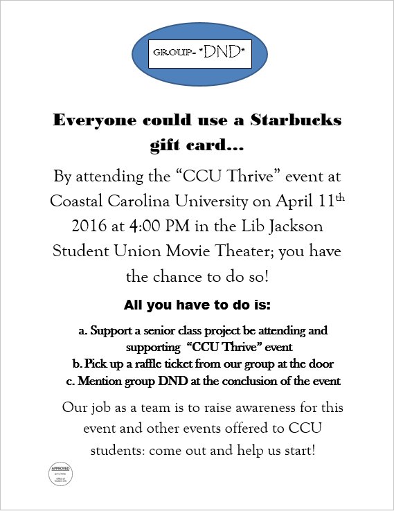 Want a chance to win 1 of 3 $15 Starbucks gift cards? 4-11-16 #CCUThrive
