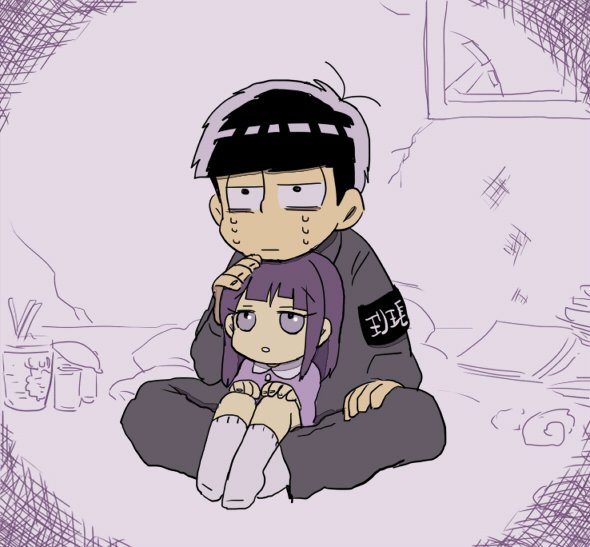 ちよの(@2zigenkoi)様のところの班長さんと軟禁されてる幼女ちゃん
前髪は班長さんが工作バサミで切ったから散切り 