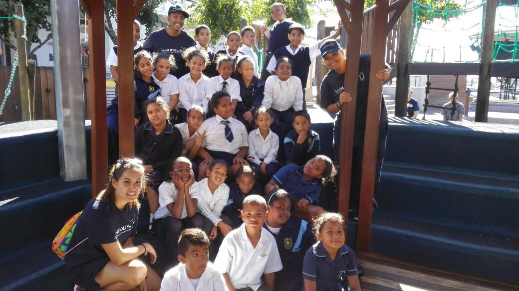 Sportscience_sa's tweet photo. #SSISAchips #HealthNutz kids from Dennegeur Primary at V&A waiting to board @CapeWheel @Laureus_sa @LaureusSport https://t.co/H27nDB2DYC