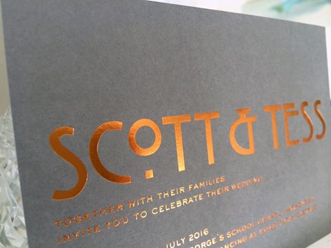 Copper foil on smoke board - beautiful <a href="/emilyandjo/">Emily&Jo</a> invites emilyandjo.co.uk