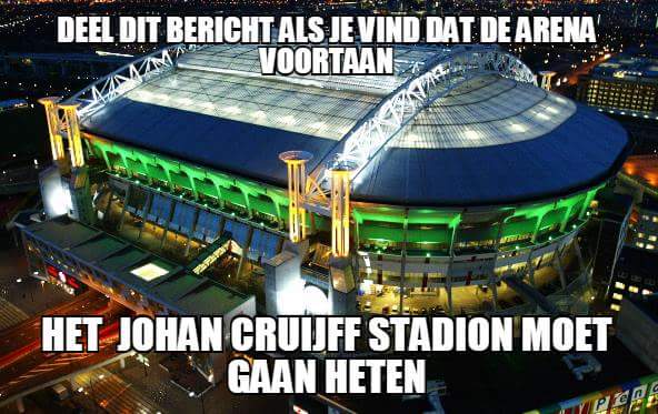 #RETWEET en VOLG ONS! Als je ook vindt dat de ARenA moet worden vernoemd naar JOHAN CRUIJF!! #Cruijff #JohanCruijff