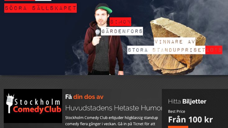 SthlmComedyClub's tweet photo. Ikväll kl.20.00 ser ni vinnaren av Stora Standupriset @gardenfors + support hos oss. Biljetter på: @TicketmasterSE https://t.co/c2uDSrSFYu