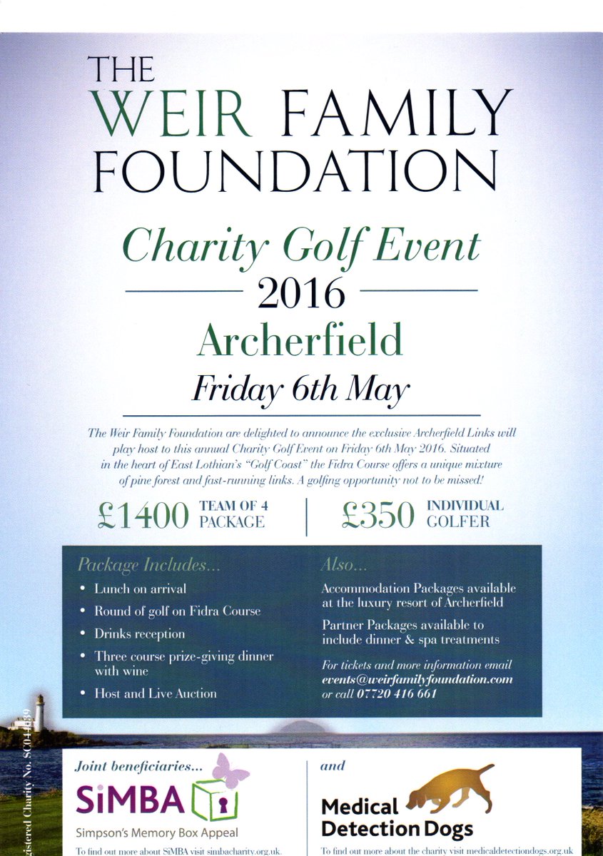 Any golfers? The Weir Family foundation are hosting a golf event which we and SiMBA are joint beneficiaries of.