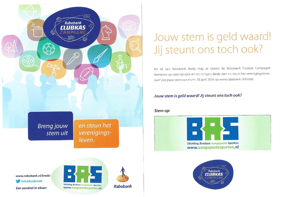 Stichting BAS doet mee aan de Rabobank sponsoractie! Stem jij ook op ons?