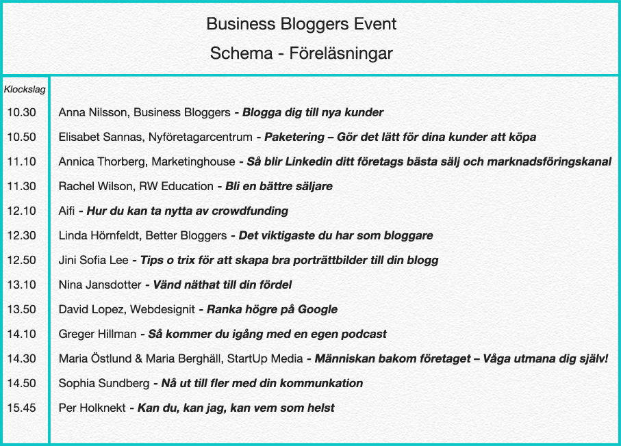 StylingAnna's tweet photo. Uppdaterat schema för föreläsningarna på vårt event på fredag! https://t.co/Mxq8fT4KkC #event #företagare #blogg https://t.co/dzkZb3AaK3